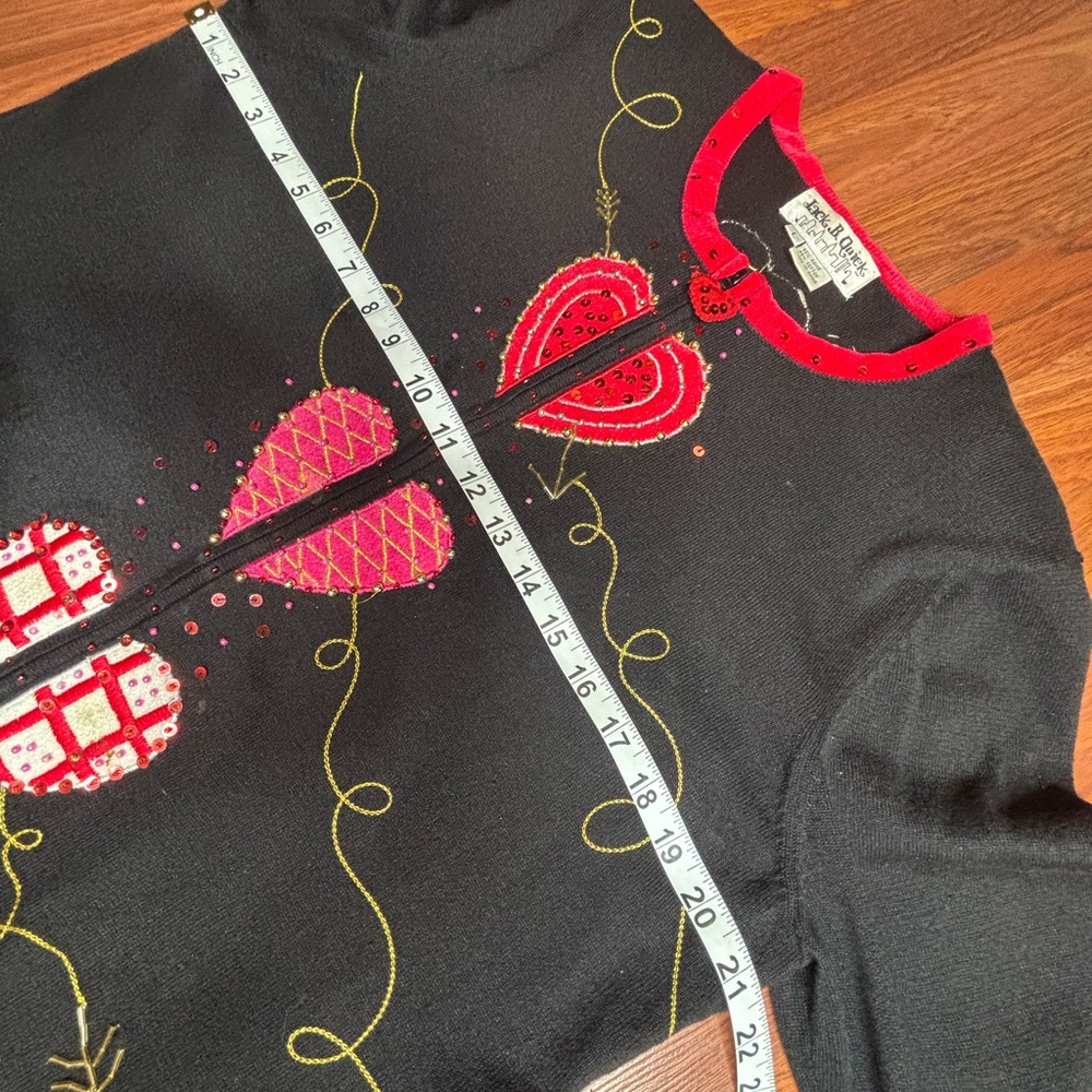 Vintage Jack B. Quick Black Hearts Valentines Beaded Cardigan Sweater Women L - Picture 5 of 7